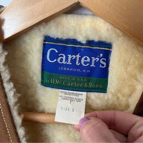 Vintage Carters Fleece Lined Canvas Vest 1970s Work Sherpa Duck USA Brown Tan - Picture 4 of 13